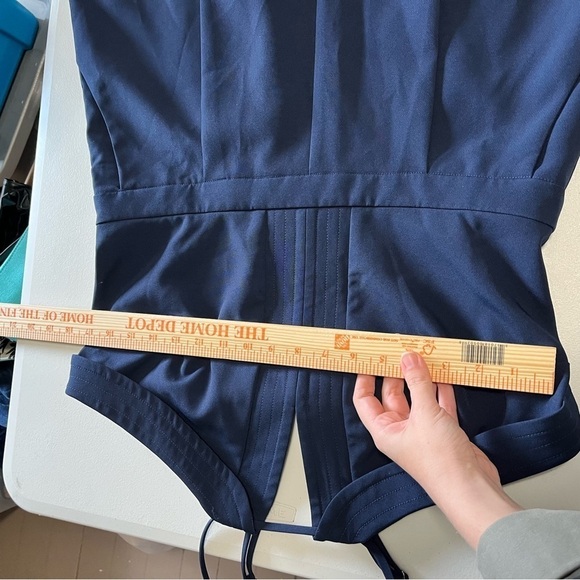 Anthropologie Adelyn Rae Cropped Wide Leg Navy Blue Jumpsuit Large H2 - Picture 7 of 8